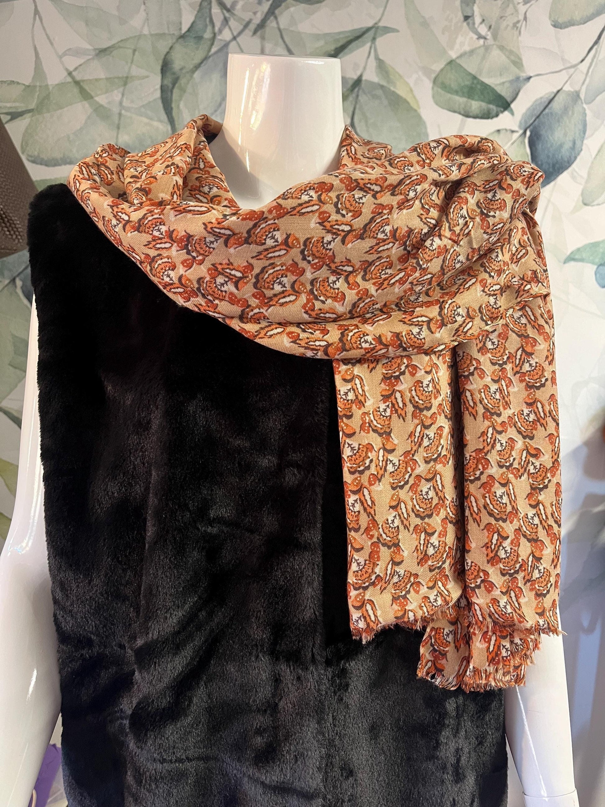 Beige floral scarf