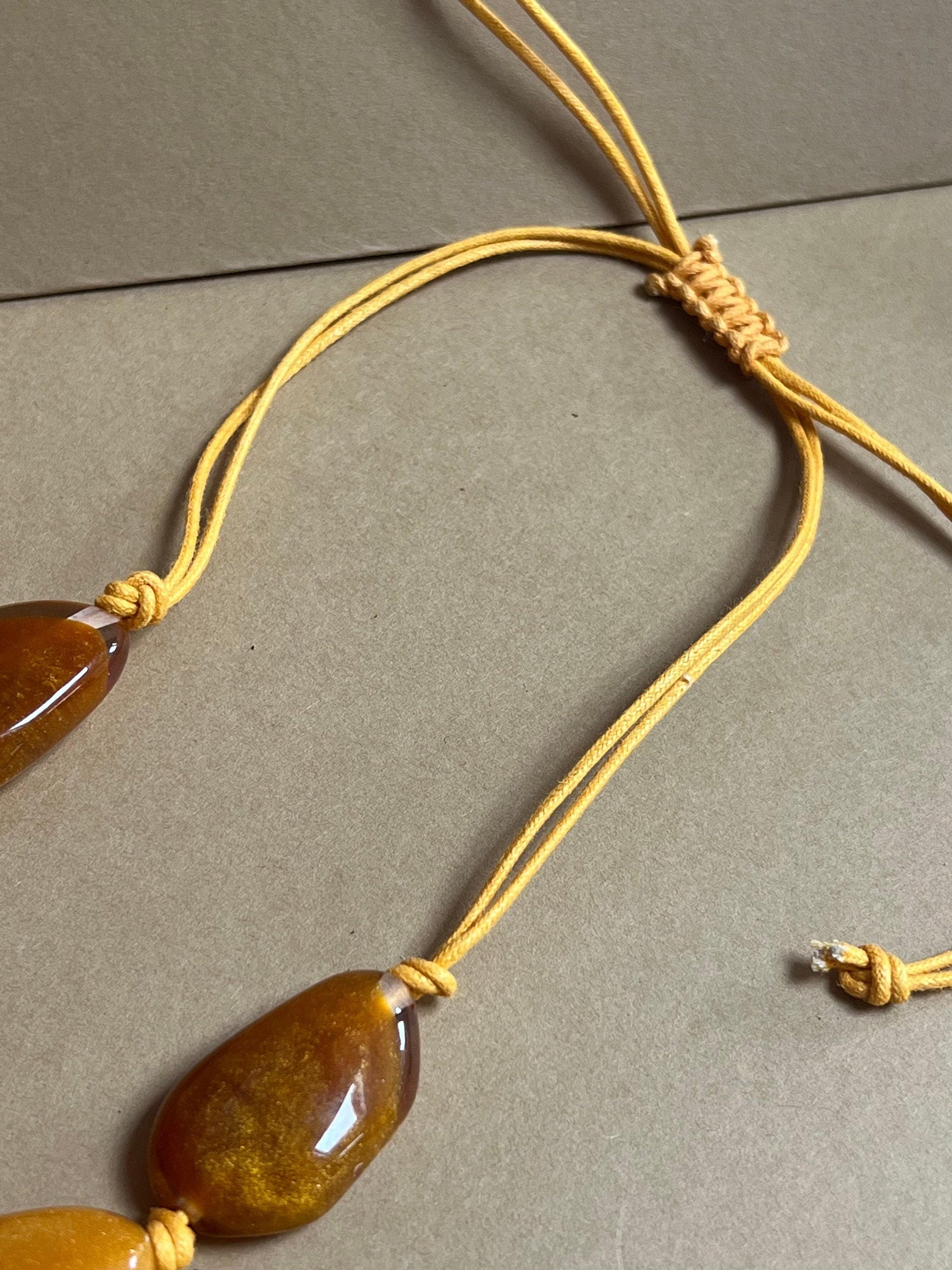 Bold Amber-Toned Beaded Statement Necklace – Adjustable Length
