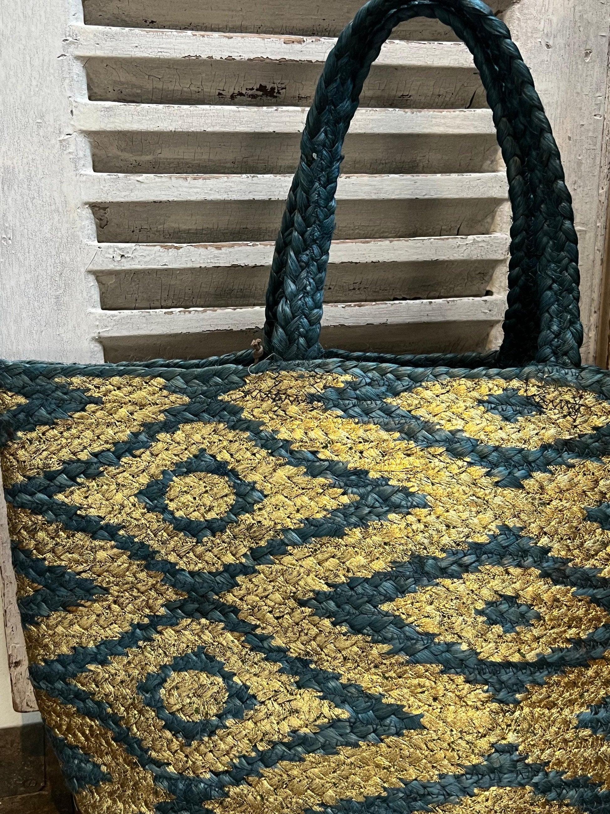 Blue & Gold Hand Handbag, Brand new, Summer, Rafia, Beach, Holiday Bag, Bags, Ladies, Women’s fashion