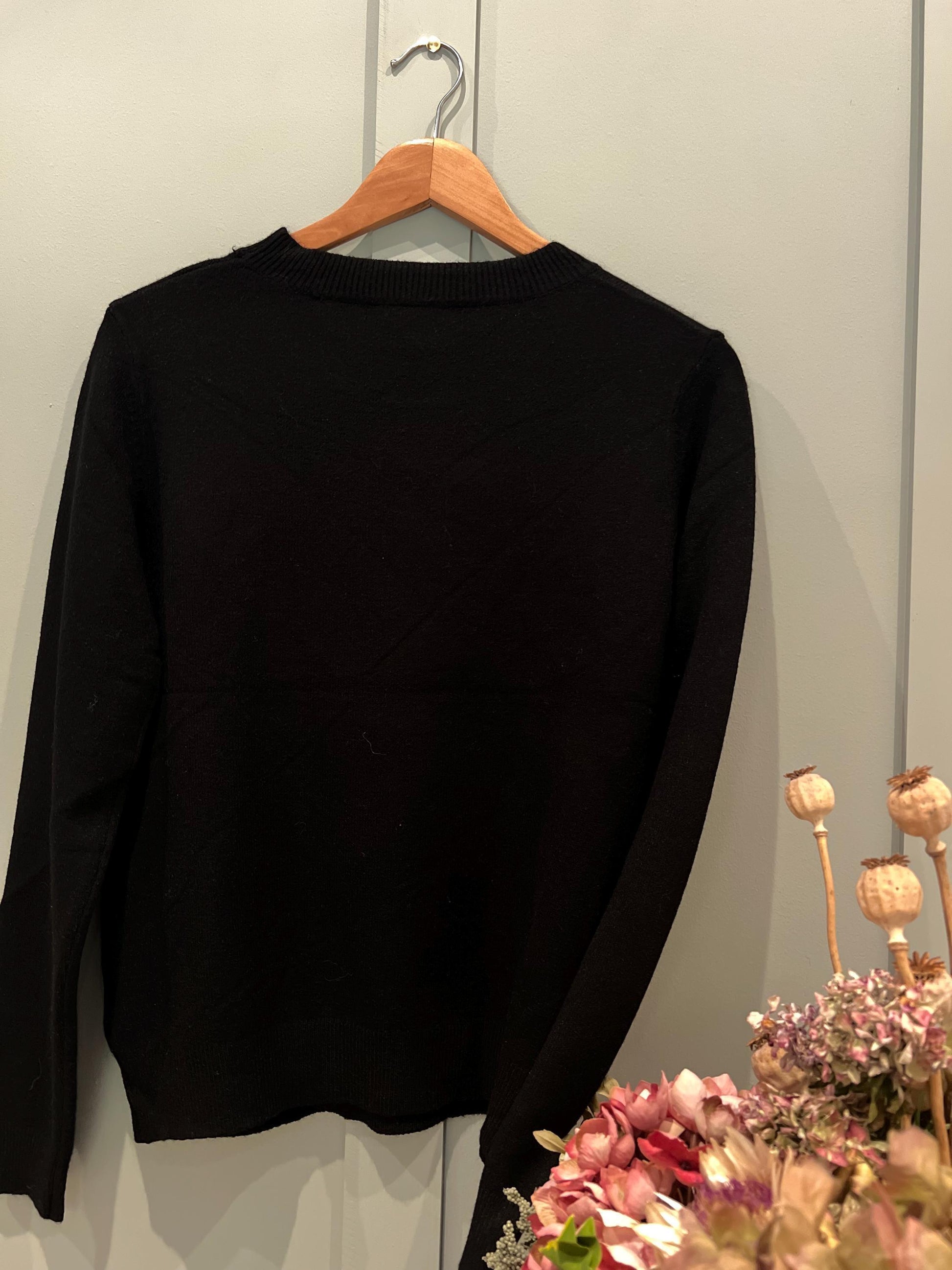 Black Jumper with Buttons, Unique Colourful Button Jumper. Knit. Sewn-on Buttons. One Size Fits Most. UK Dispatch. Unique.
