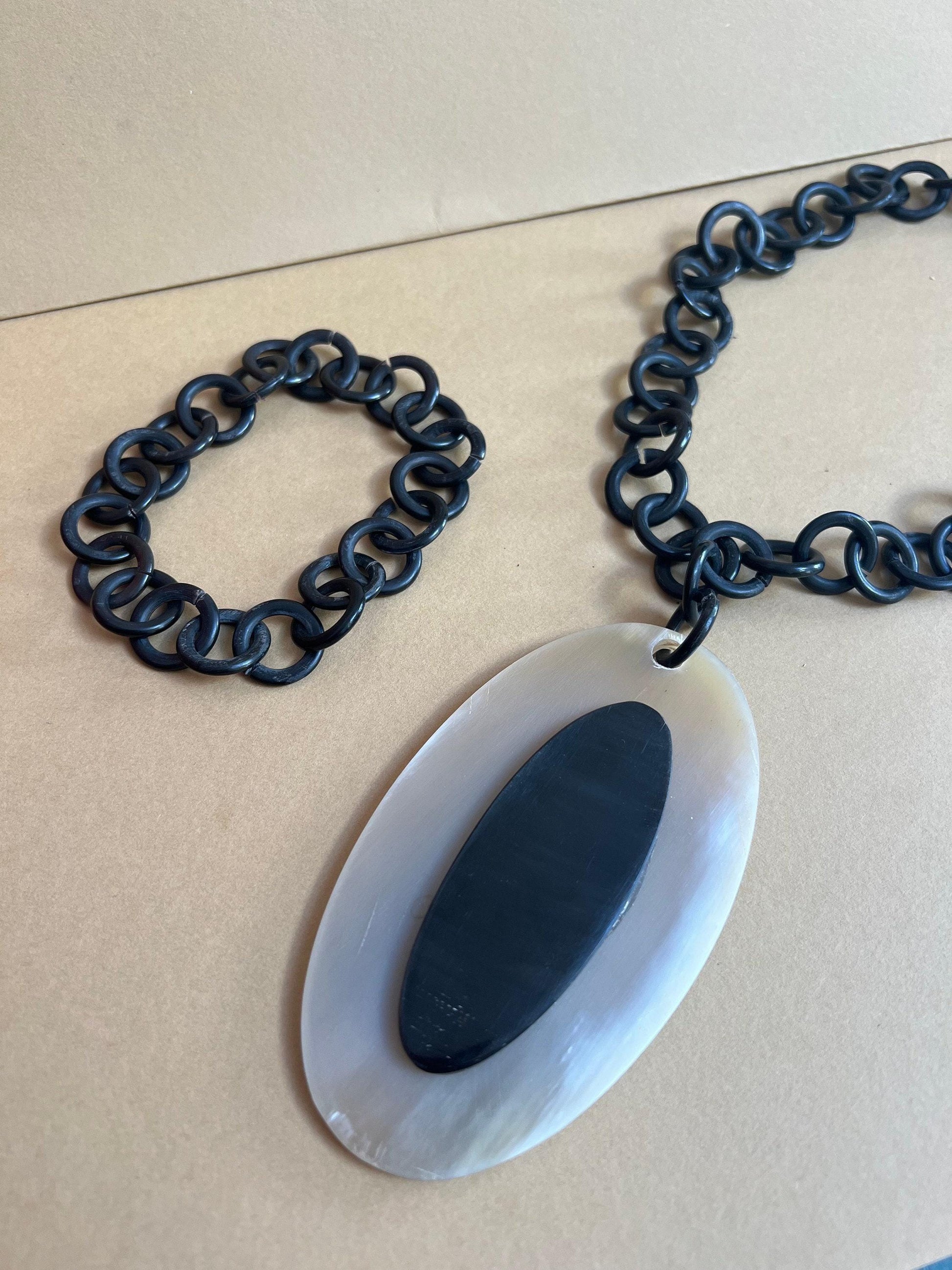 Bold Chain Statement Necklace with Pendant – Includes Matching Bracelet
