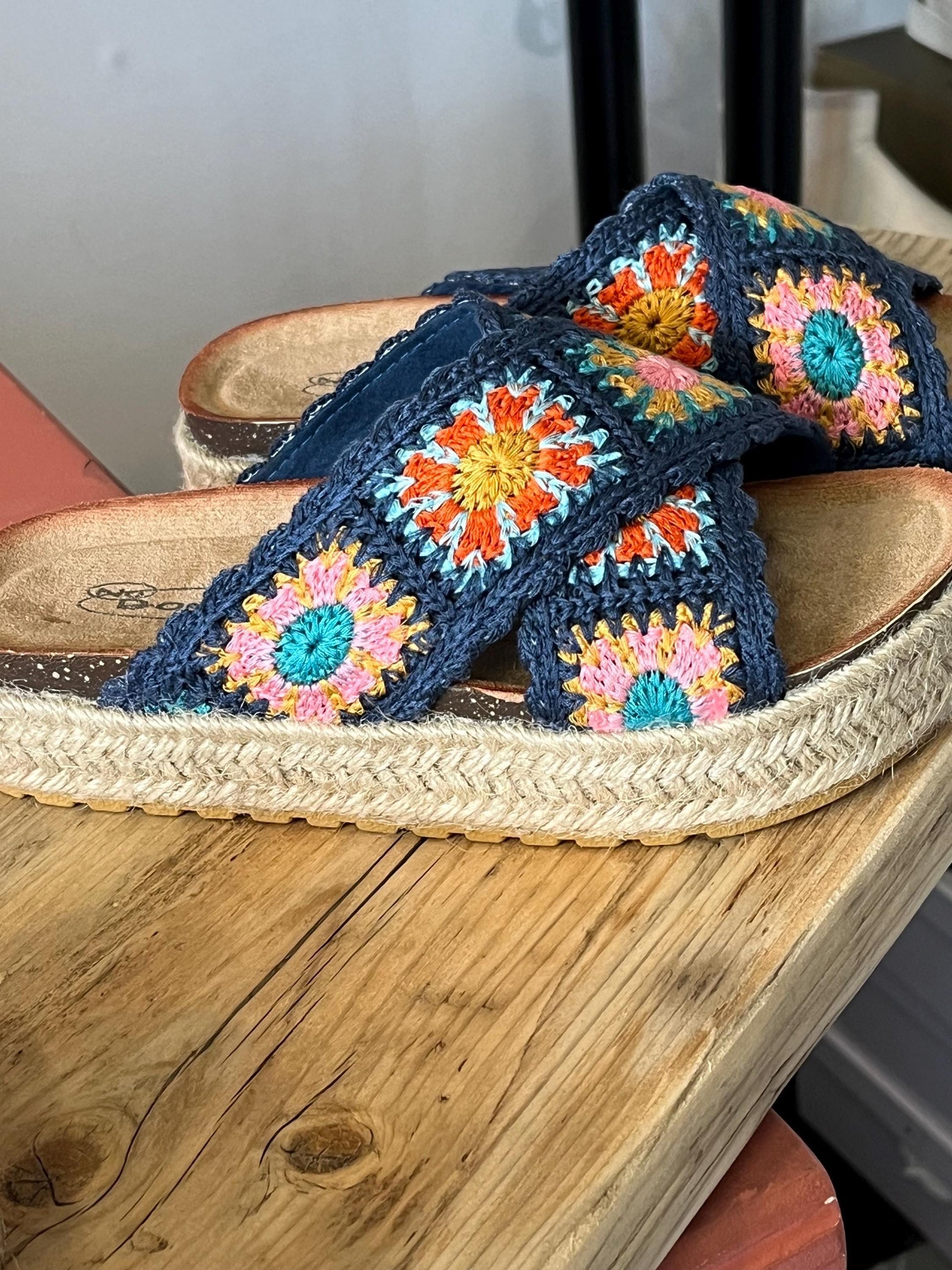 Blue crochet sandals