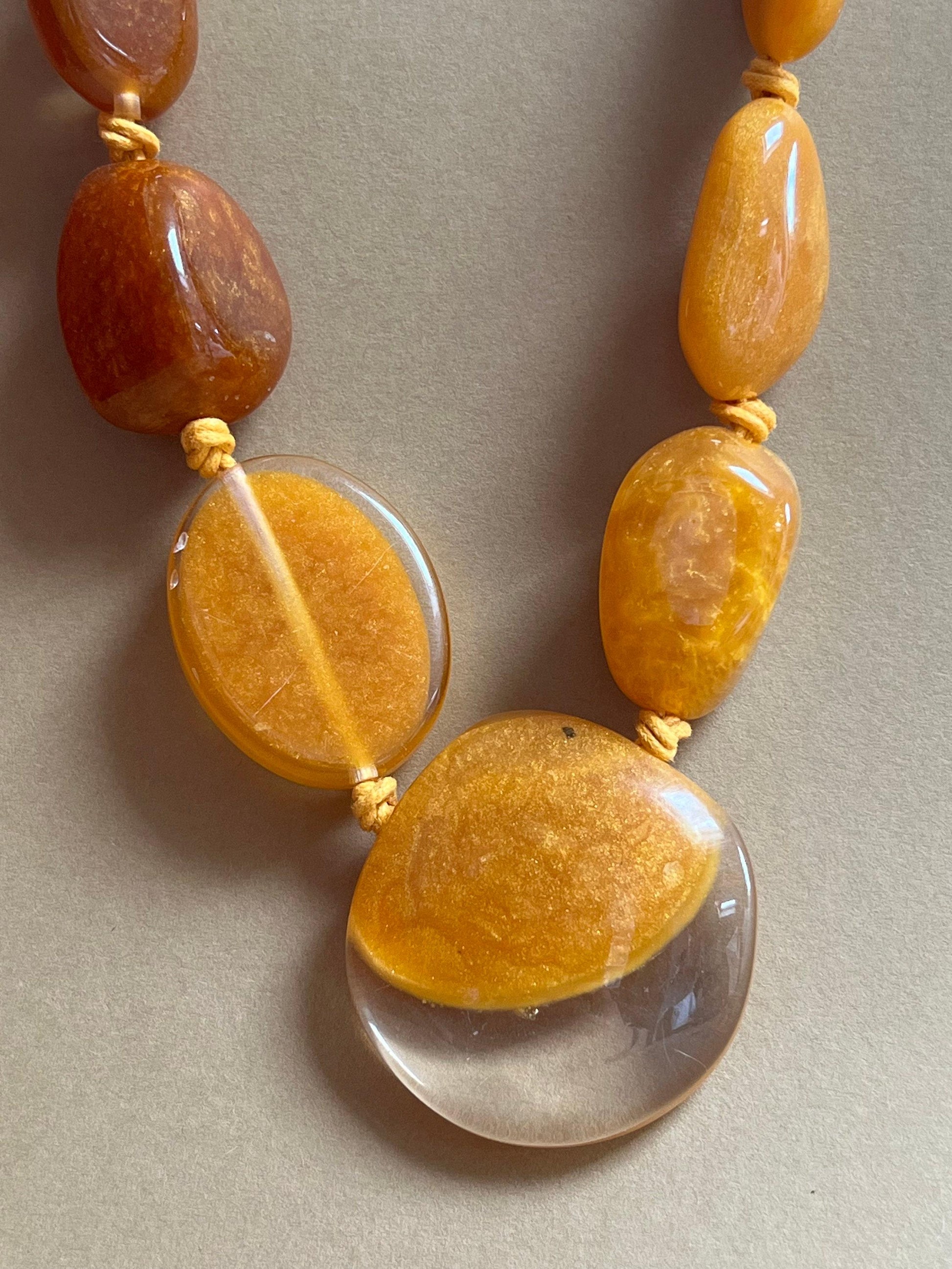Bold Amber-Toned Beaded Statement Necklace – Adjustable Length