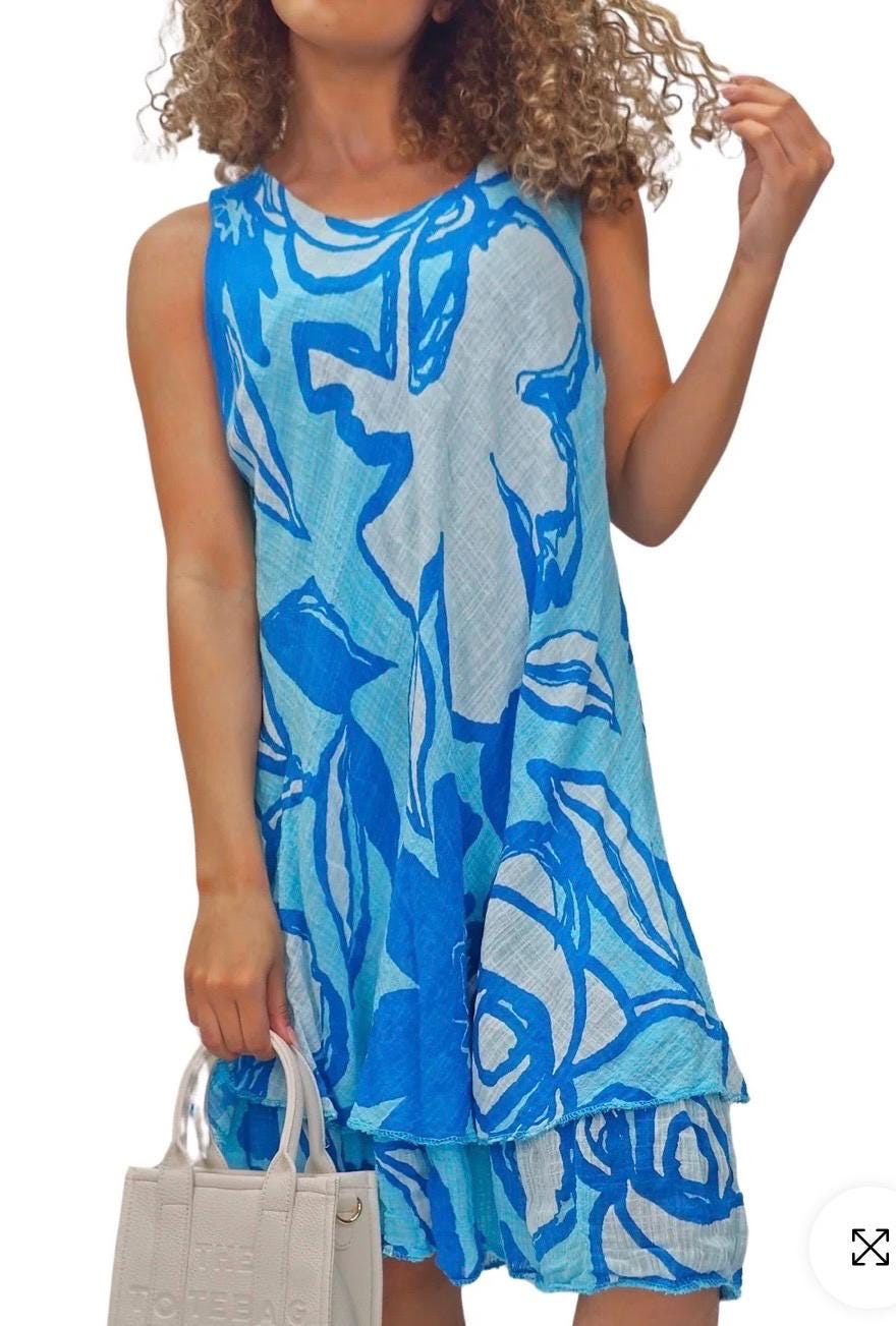 Bold floral print tiered hem cotton dress 12/18