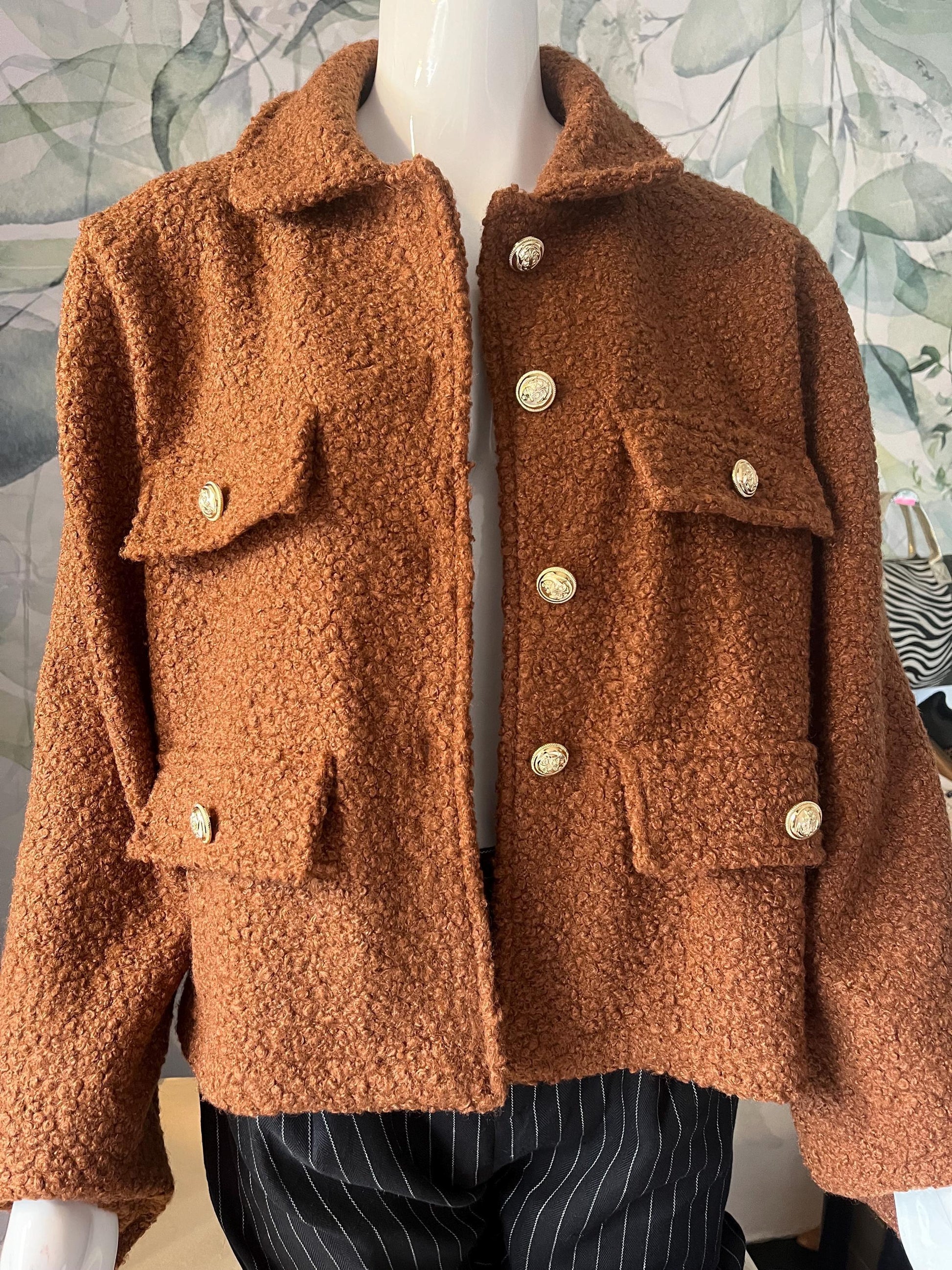 Boucle jacket with gold buttons