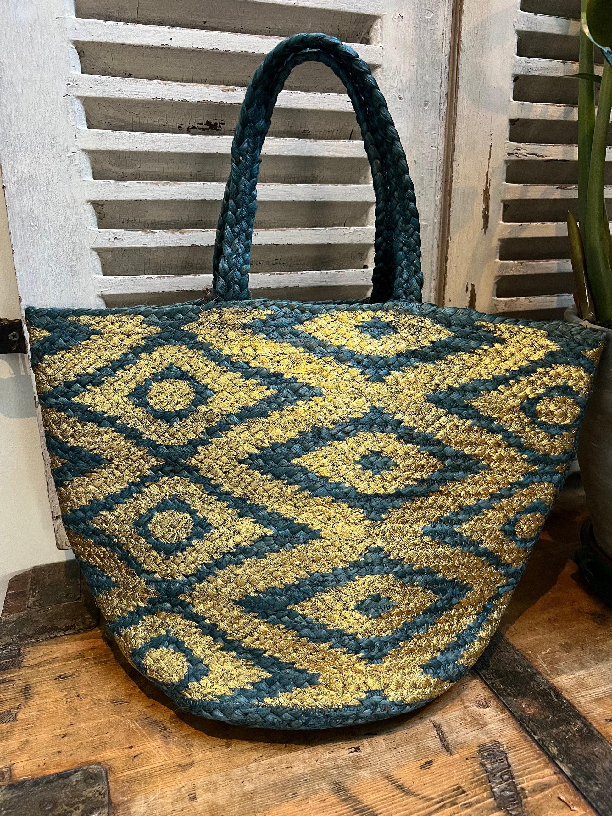 Blue & Gold Hand Handbag, Brand new, Summer, Rafia, Beach, Holiday Bag, Bags, Ladies, Women’s fashion