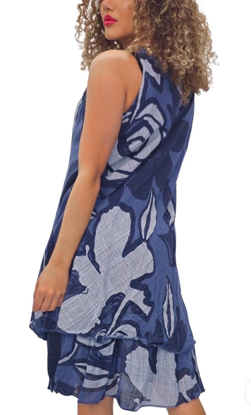 Bold floral print tiered hem cotton dress 12/18