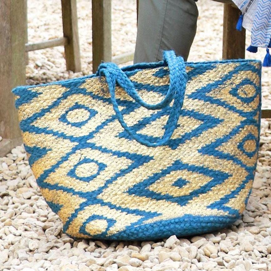 Blue & Gold Hand Handbag, Brand new, Summer, Rafia, Beach, Holiday Bag, Bags, Ladies, Women’s fashion