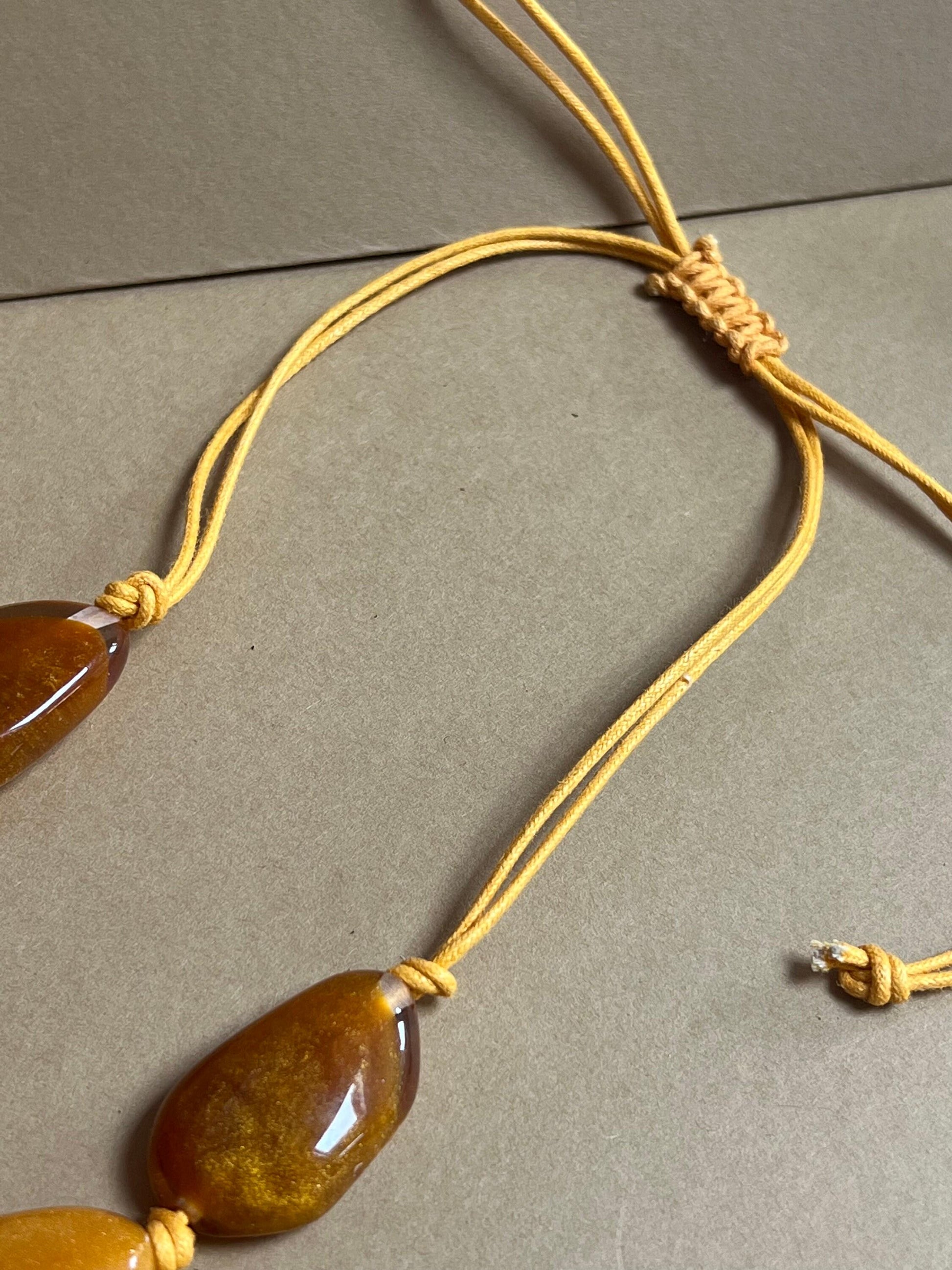 Bold Amber-Toned Beaded Statement Necklace – Adjustable Length