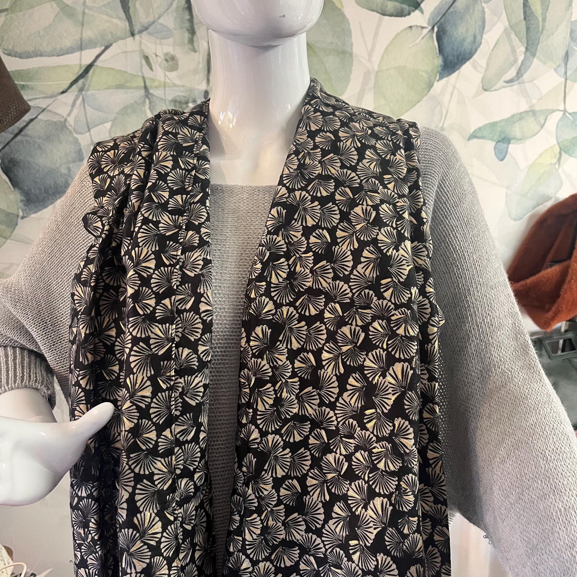 Black floral scarf