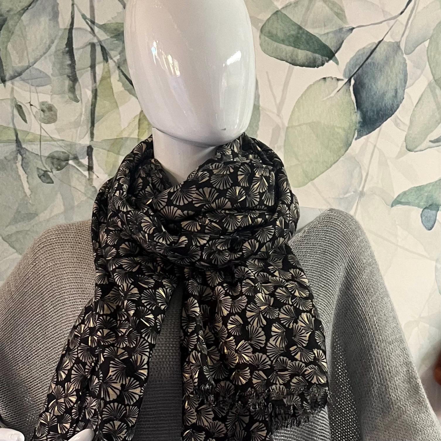 Black floral scarf