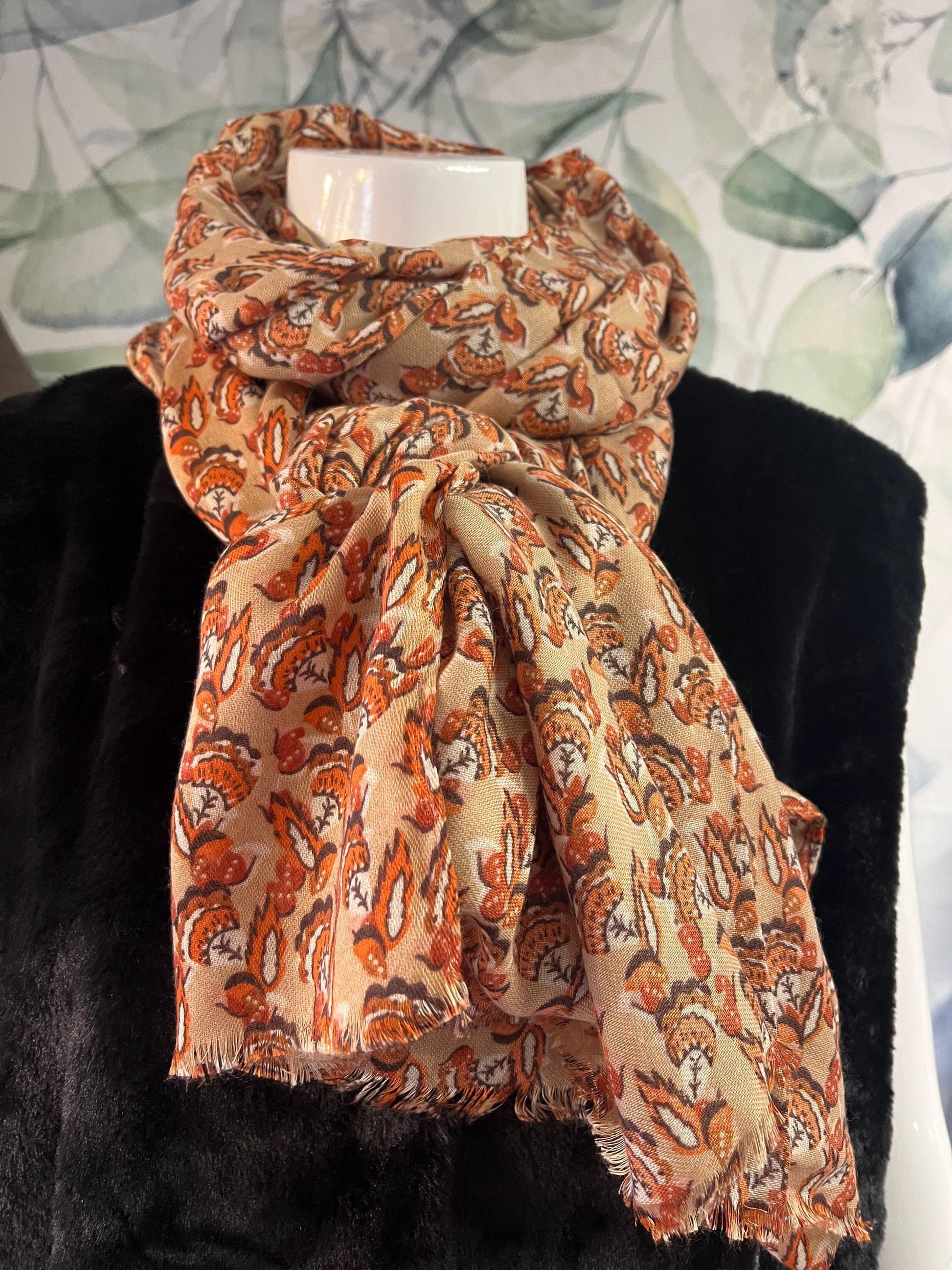 Beige floral scarf