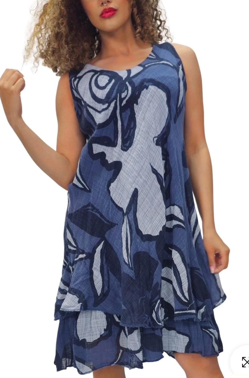 Bold floral print tiered hem cotton dress 12/18