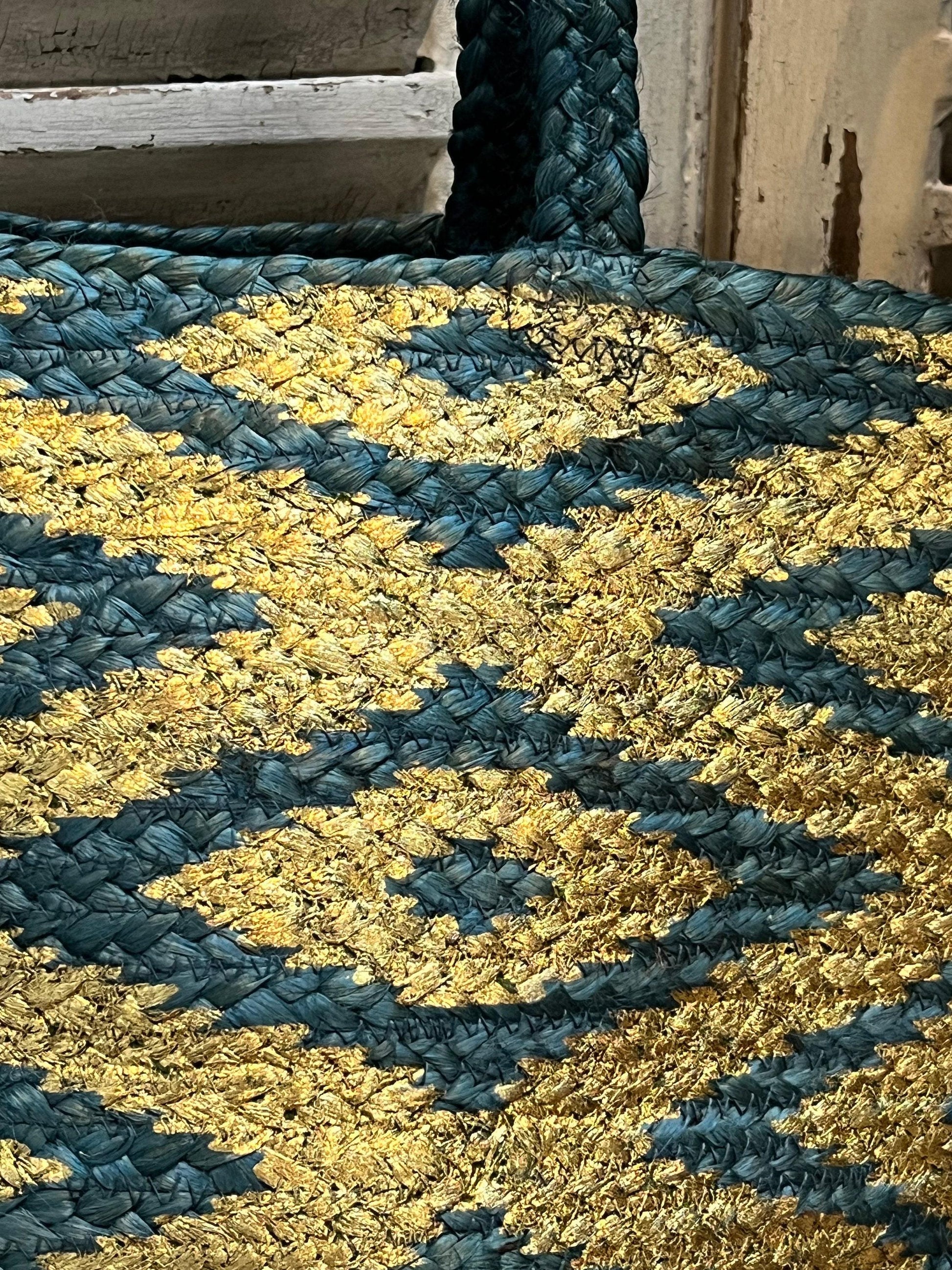 Blue & Gold Hand Handbag, Brand new, Summer, Rafia, Beach, Holiday Bag, Bags, Ladies, Women’s fashion