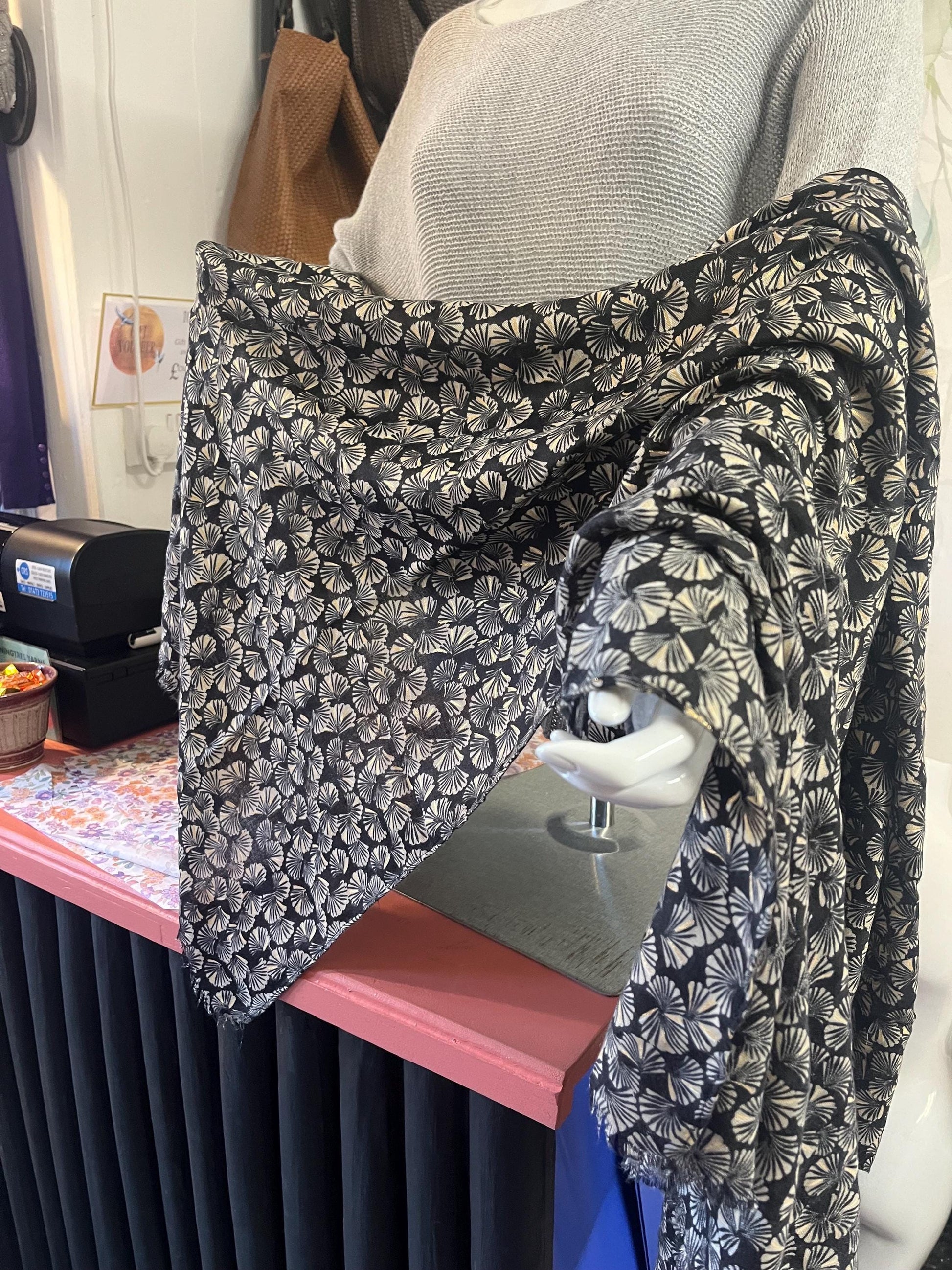 Black floral scarf