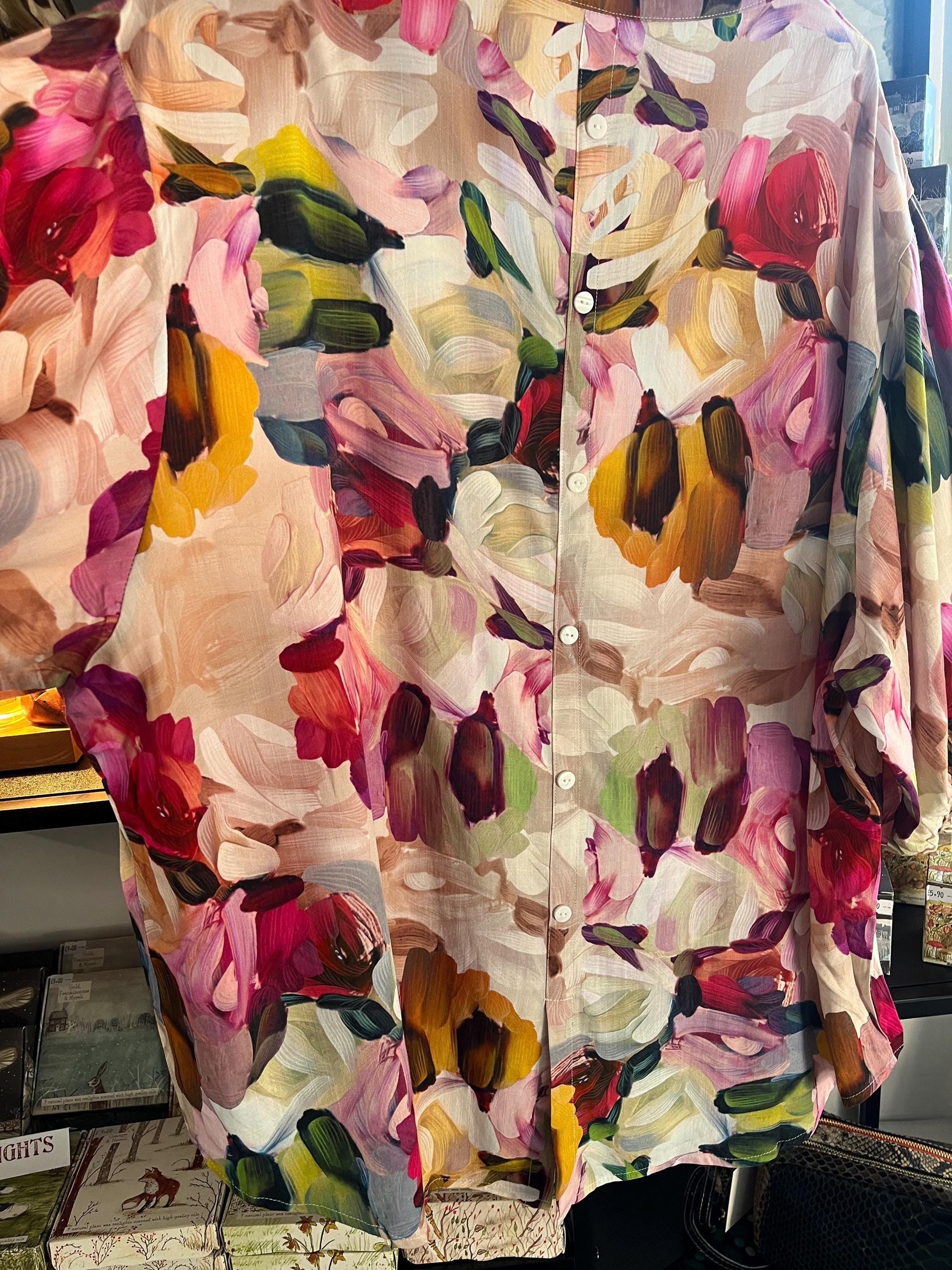 Brushstroke print 3/4 sleeve blouse pink