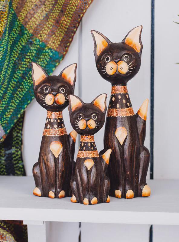 Brown Set Of 3 Cats, Standing Cats, Handmade, Handcrafted, UK Dispatch