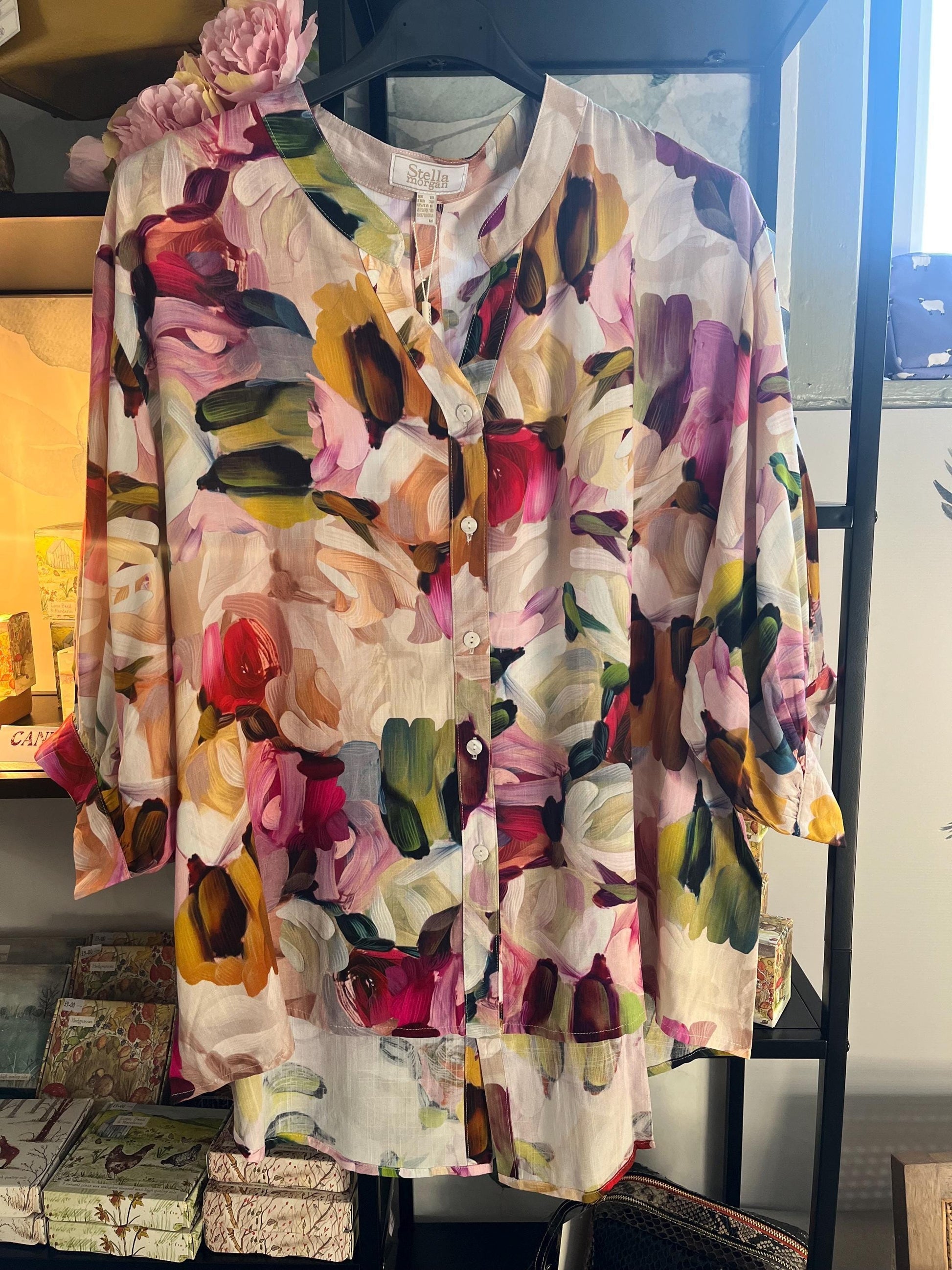 Brushstroke print 3/4 sleeve blouse pink