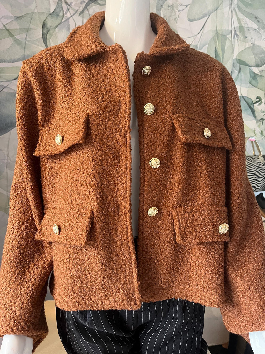 Boucle jacket with gold buttons