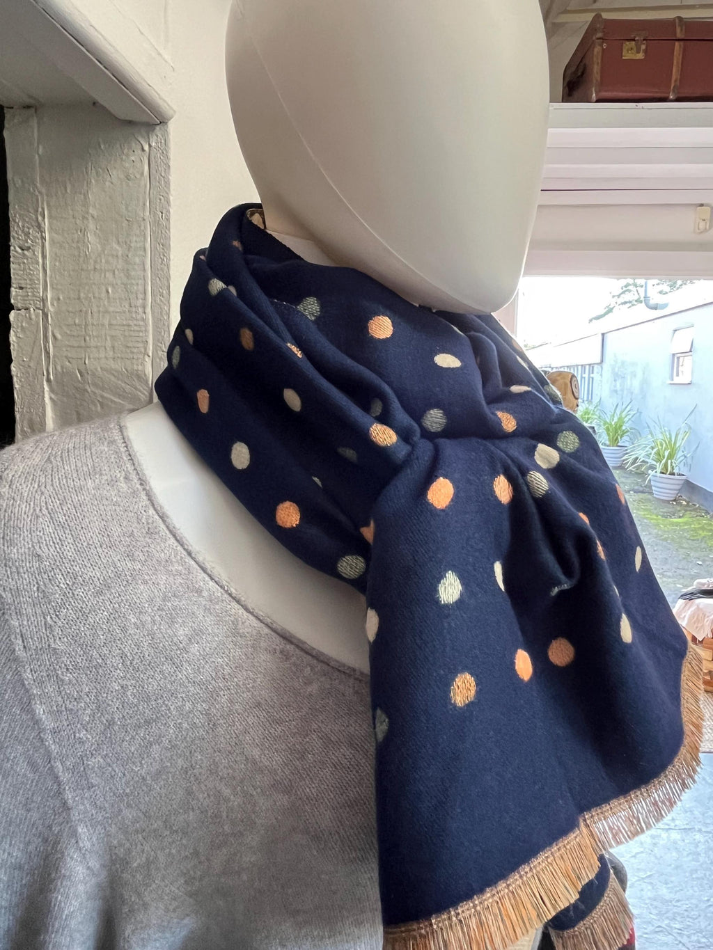 Blue scarf with dots